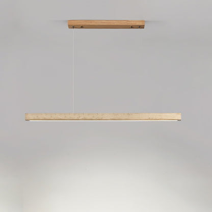 Linear Travertine Pendant Light with Integrated LED – Natural Stone Ceiling Fixture for Dining Room & Living Room – Dimmable Modern
