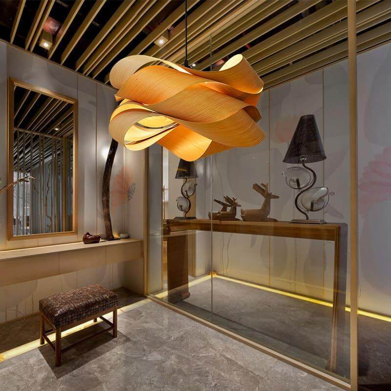 Suspension lumineuse avec abat-jour effet bois pour îlot de cuisine, salle à manger ou chambre, cordon réglable, luminaire moderne style ferme, lumière chaleureuse, culot E26