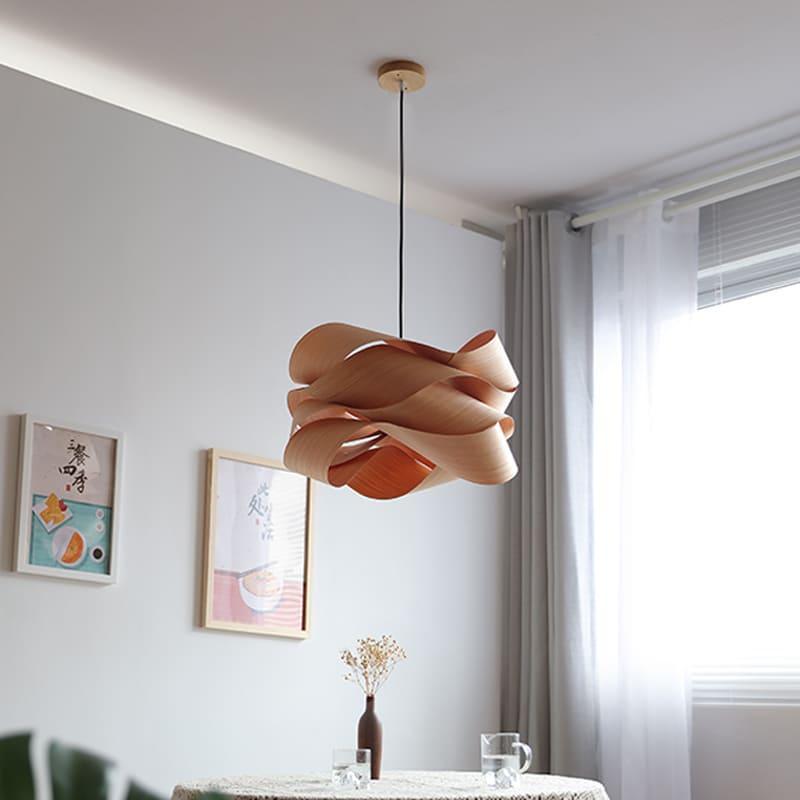 Suspension lumineuse avec abat-jour effet bois pour îlot de cuisine, salle à manger ou chambre, cordon réglable, luminaire moderne style ferme, lumière chaleureuse, culot E26