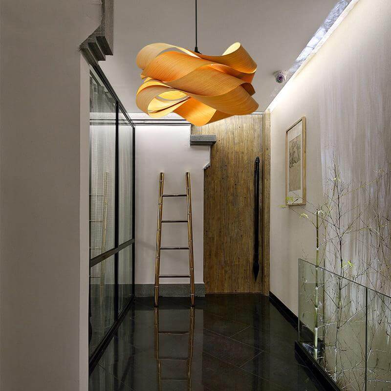 Suspension lumineuse avec abat-jour effet bois pour îlot de cuisine, salle à manger ou chambre, cordon réglable, luminaire moderne style ferme, lumière chaleureuse, culot E26