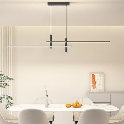 Suspension linéaire à deux spots en métal, luminaire moderne réglable pour îlot de cuisine, salle à manger et salon