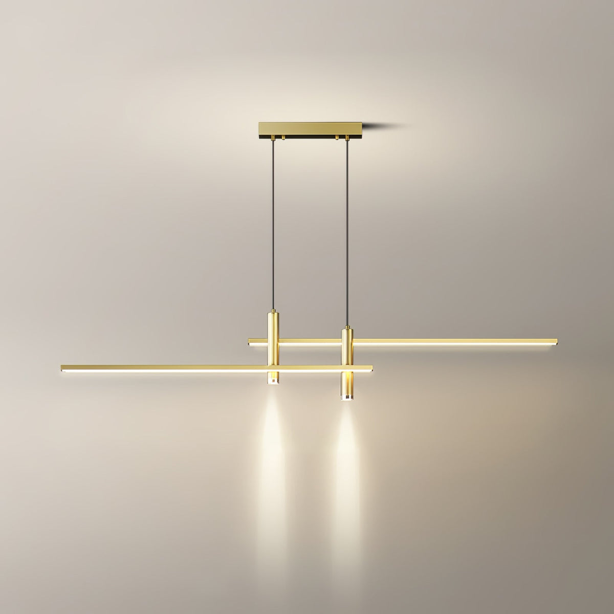 Suspension linéaire à deux spots en métal, luminaire moderne réglable pour îlot de cuisine, salle à manger et salon