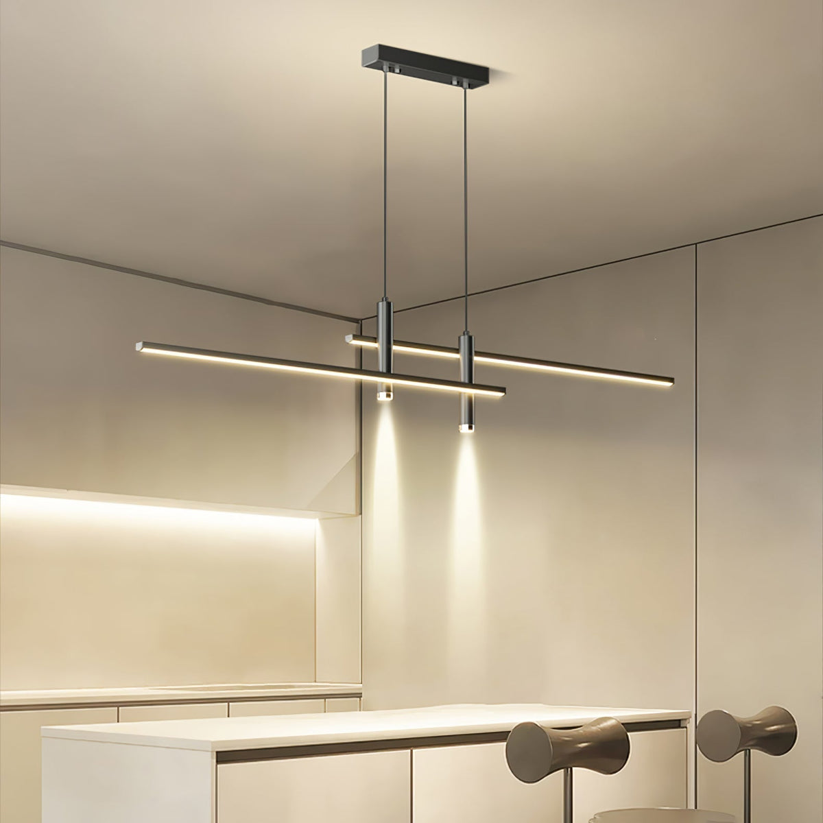 Suspension linéaire à deux spots en métal, luminaire moderne réglable pour îlot de cuisine, salle à manger et salon