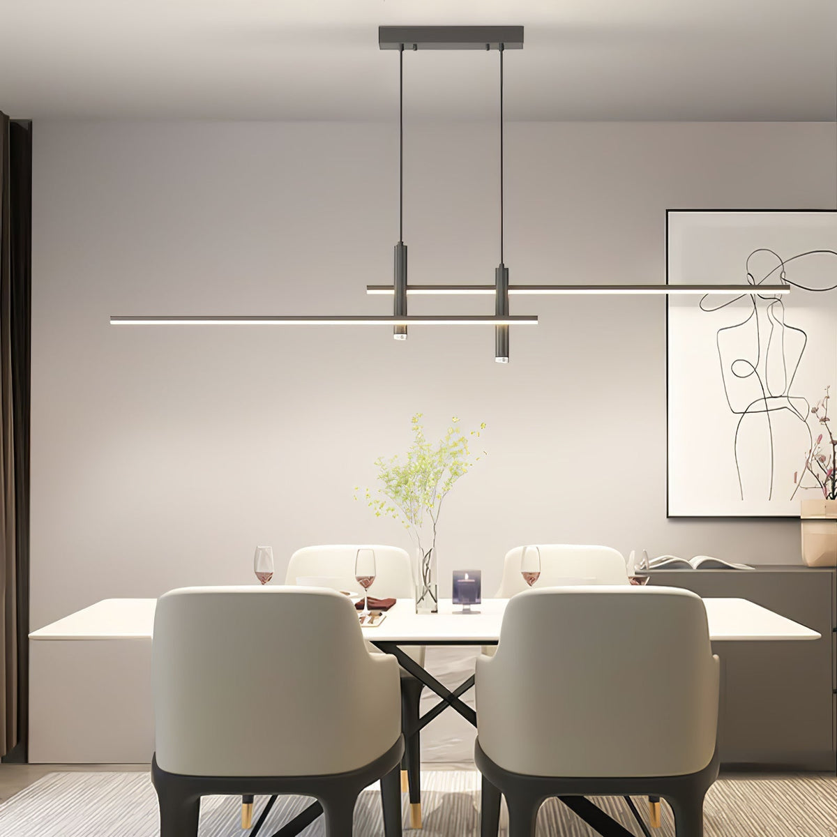 Suspension linéaire à deux spots en métal, luminaire moderne réglable pour îlot de cuisine, salle à manger et salon