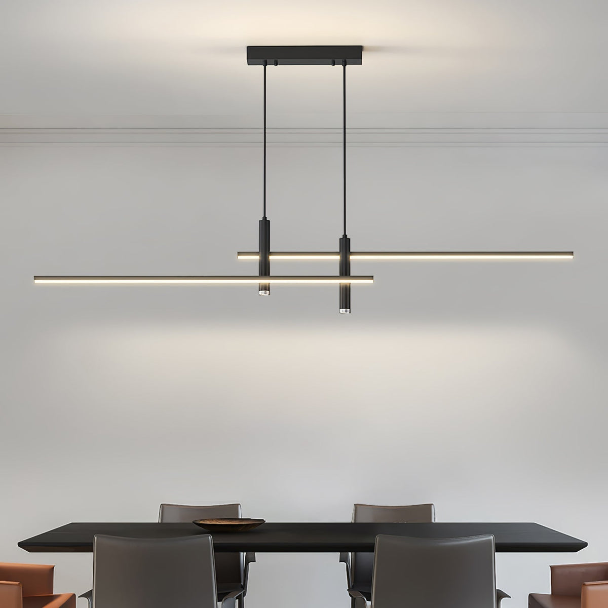 Suspension linéaire à deux spots en métal, luminaire moderne réglable pour îlot de cuisine, salle à manger et salon