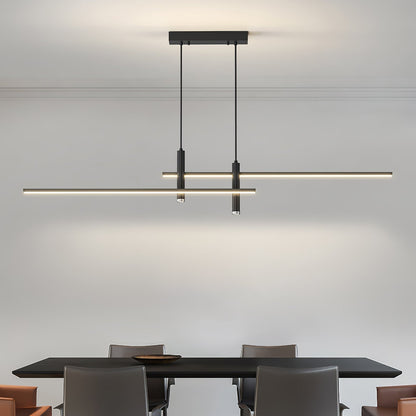 Suspension linéaire à deux spots en métal, luminaire moderne réglable pour îlot de cuisine, salle à manger et salon