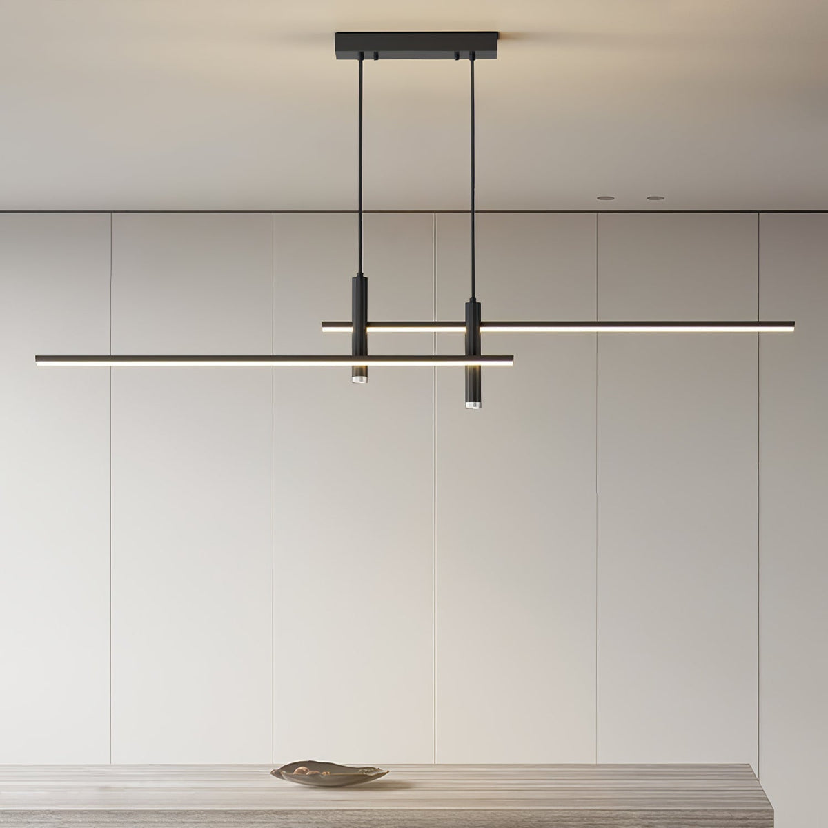 Suspension linéaire à deux spots en métal, luminaire moderne réglable pour îlot de cuisine, salle à manger et salon