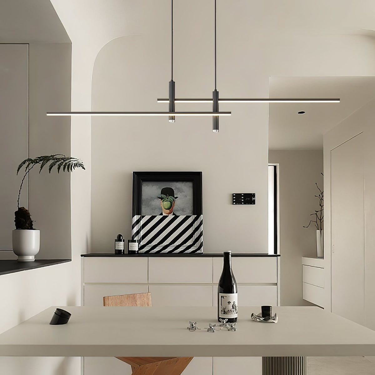 Suspension linéaire à deux spots en métal, luminaire moderne réglable pour îlot de cuisine, salle à manger et salon