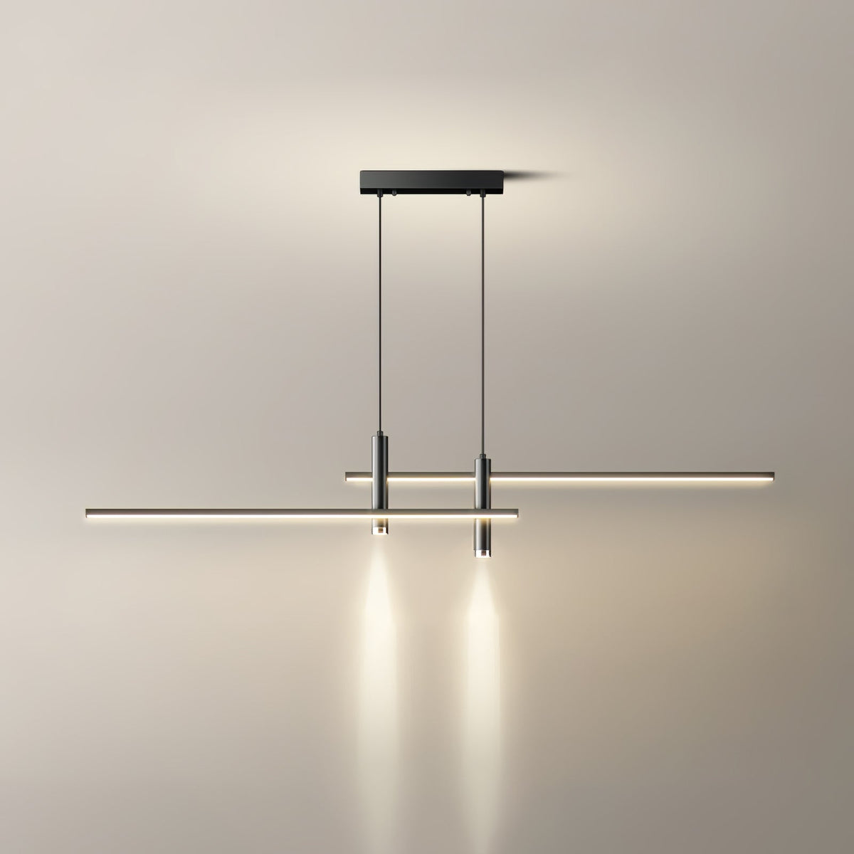 Suspension linéaire à deux spots en métal, luminaire moderne réglable pour îlot de cuisine, salle à manger et salon