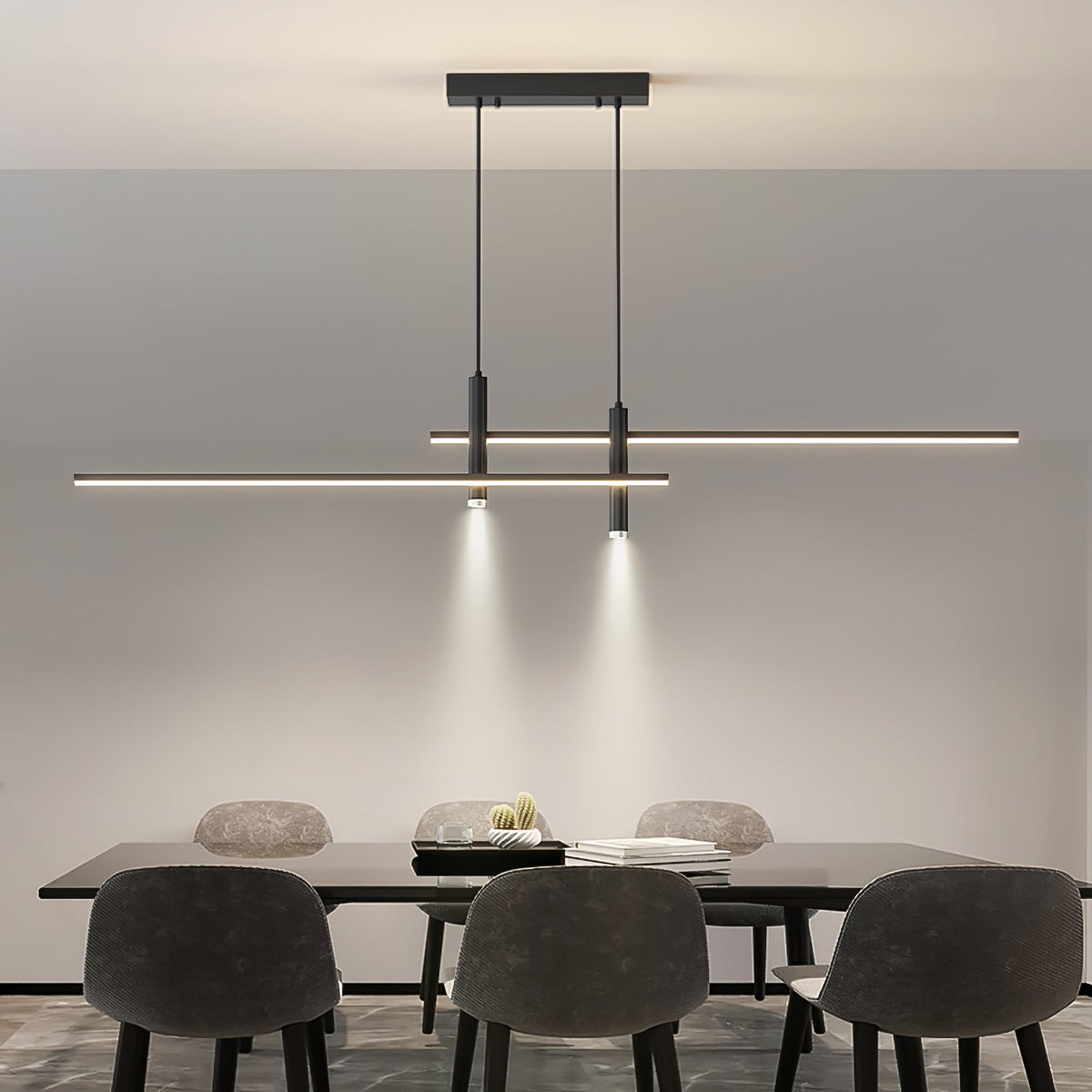 Suspension linéaire à deux spots en métal, luminaire moderne réglable pour îlot de cuisine, salle à manger et salon