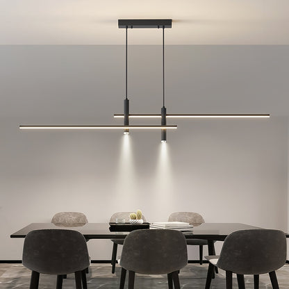 Suspension linéaire à deux spots en métal, luminaire moderne réglable pour îlot de cuisine, salle à manger et salon