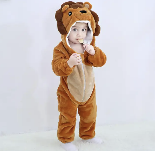 Costume une-pièce doux pour bébé en forme d’animal avec capuche – Tenue en polaire à fermeture éclair intégrale pour nourrissons et tout-petits – Maison, sorties et séances photo
