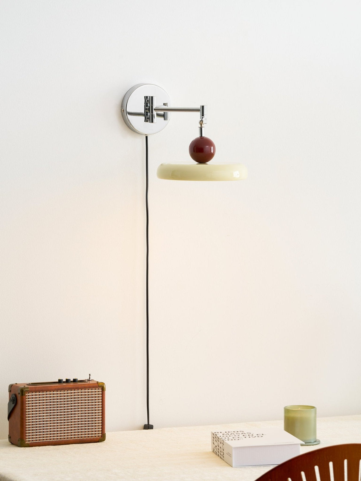 Compact Plug-In Sconce with Adjustable LED Temperature Chrome Accents for Bedroom Living Room Hallway Reading Nook Modern Indoor Lighting