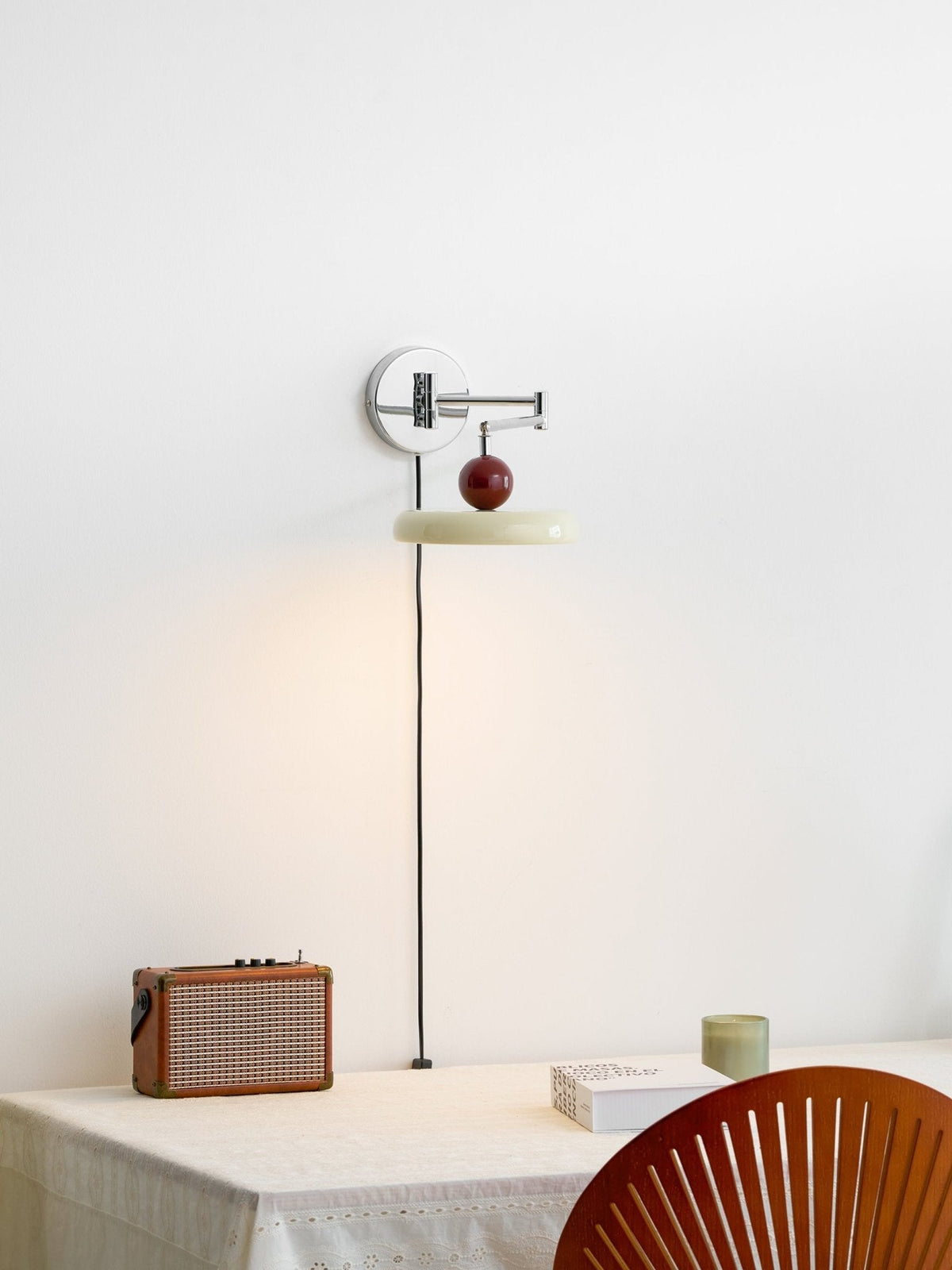 Compact Plug-In Sconce with Adjustable LED Temperature Chrome Accents for Bedroom Living Room Hallway Reading Nook Modern Indoor Lighting