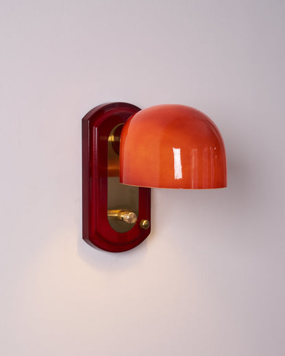 Dome Sconce Hardwired Fixture 8 Inch Red & Gold Finish Metal Shade for Hallway Bedroom Living Room Indoor Accent Lighting E26 Base