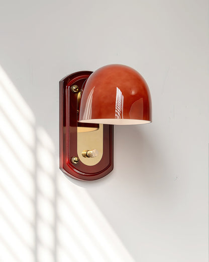 Dome Sconce Hardwired Fixture 8 Inch Red & Gold Finish Metal Shade for Hallway Bedroom Living Room Indoor Accent Lighting E26 Base
