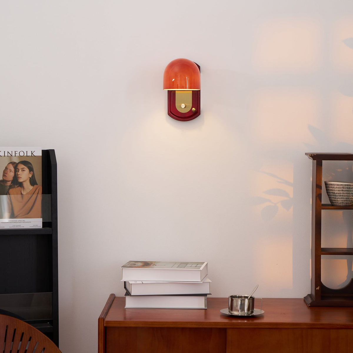 Dome Sconce Hardwired Fixture 8 Inch Red & Gold Finish Metal Shade for Hallway Bedroom Living Room Indoor Accent Lighting E26 Base