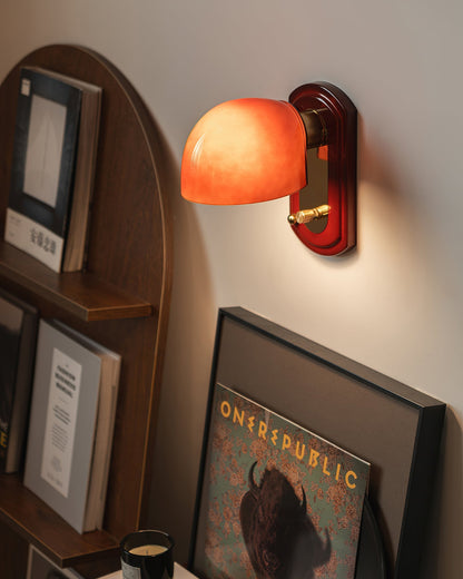 Dome Sconce Hardwired Fixture 8 Inch Red & Gold Finish Metal Shade for Hallway Bedroom Living Room Indoor Accent Lighting E26 Base