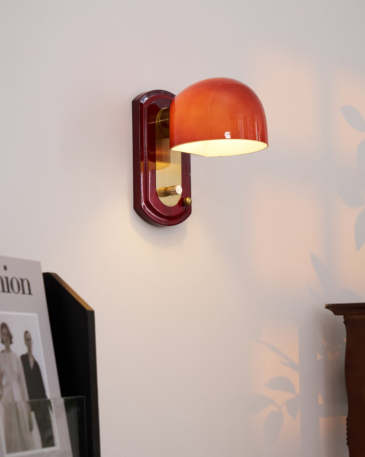 Dome Sconce Hardwired Fixture 8 Inch Red & Gold Finish Metal Shade for Hallway Bedroom Living Room Indoor Accent Lighting E26 Base
