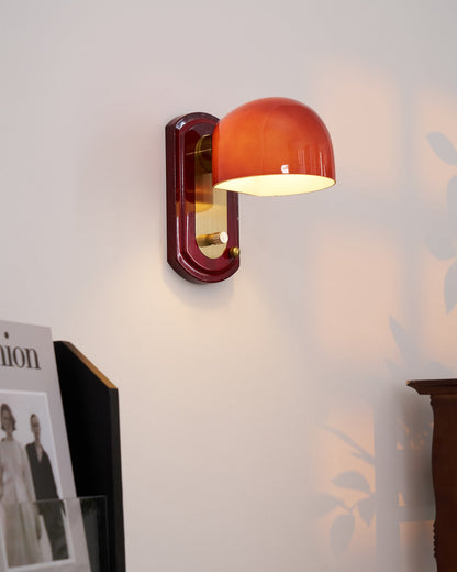 Dome Sconce Hardwired Fixture 8 Inch Red & Gold Finish Metal Shade for Hallway Bedroom Living Room Indoor Accent Lighting E26 Base