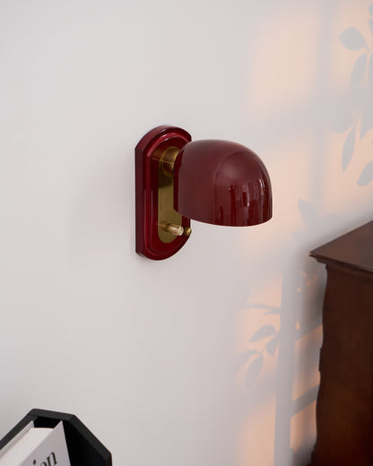 Dome Sconce Hardwired Fixture 8 Inch Red & Gold Finish Metal Shade for Hallway Bedroom Living Room Indoor Accent Lighting E26 Base