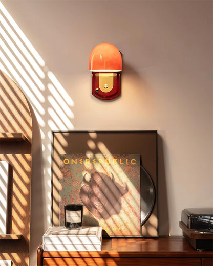 Dome Sconce Hardwired Fixture 8 Inch Red & Gold Finish Metal Shade for Hallway Bedroom Living Room Indoor Accent Lighting E26 Base