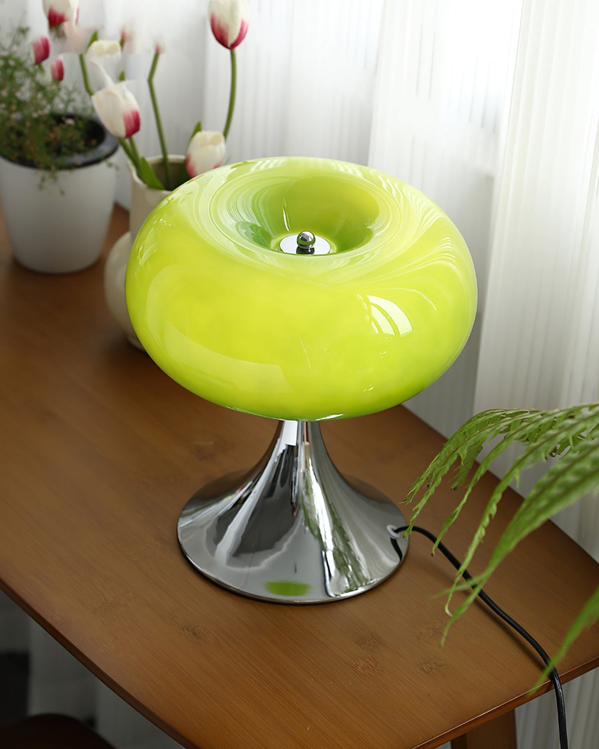 LED Desk Lamp 11 Inch Metal Glass Construction Modern Accent Light for Bedroom Office Nightstand Chrome White Green Cream Indoor