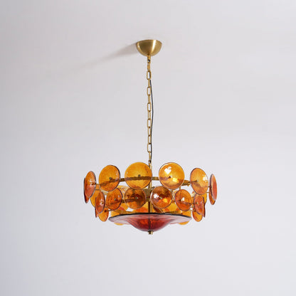 Tiered Glass Disc Pendant Light for Dining Room – Amber Circular Shade Ceiling Fixture – Adjustable Hanging Lamp for Kitchen Island Living R