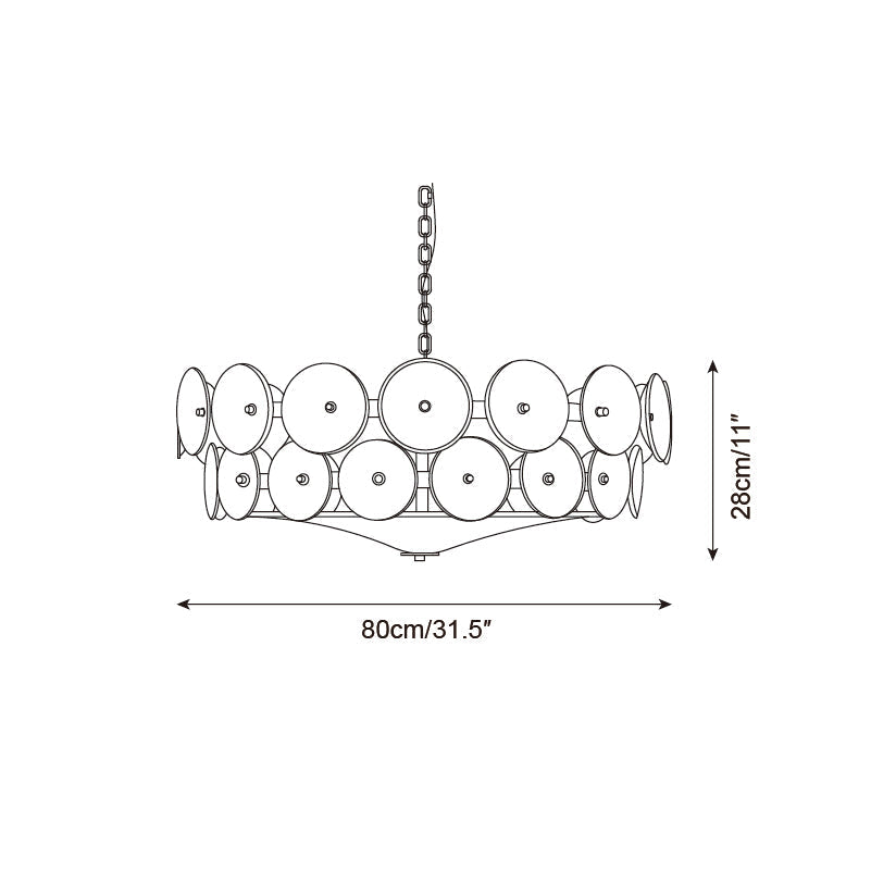 Lustre à disques de verre superposés avec hauteur réglable – Finition métallique chaleureuse pour salles à manger, salons et entrées