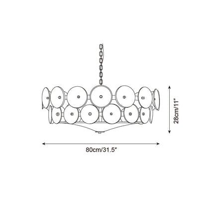 Lustre à disques de verre superposés avec hauteur réglable – Finition métallique chaleureuse pour salles à manger, salons et entrées