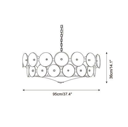 Lustre à disques de verre superposés avec hauteur réglable – Finition métallique chaleureuse pour salles à manger, salons et entrées