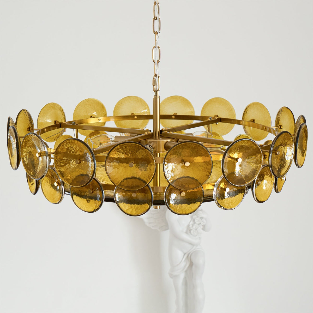 Tiered Glass Disc Pendant Light for Dining Room – Amber Circular Shade Ceiling Fixture – Adjustable Hanging Lamp for Kitchen Island Living R