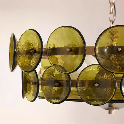Lustre à disques de verre superposés avec hauteur réglable – Finition métallique chaleureuse pour salles à manger, salons et entrées