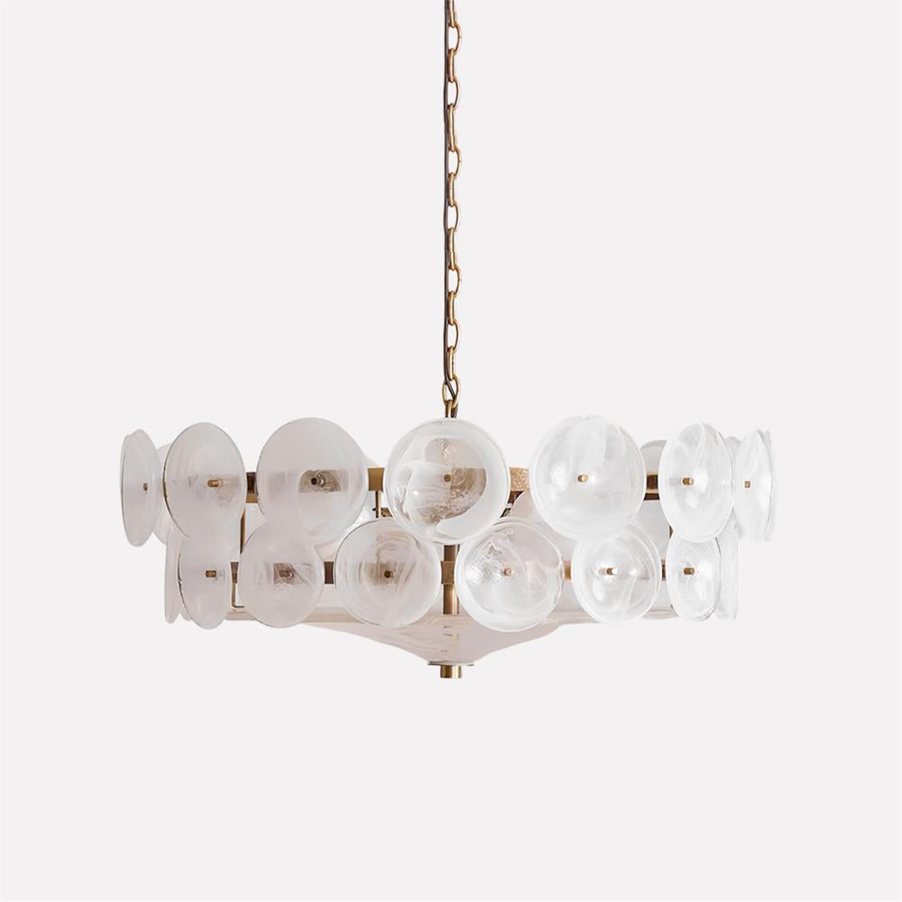 Lustre à disques de verre superposés avec hauteur réglable – Finition métallique chaleureuse pour salles à manger, salons et entrées