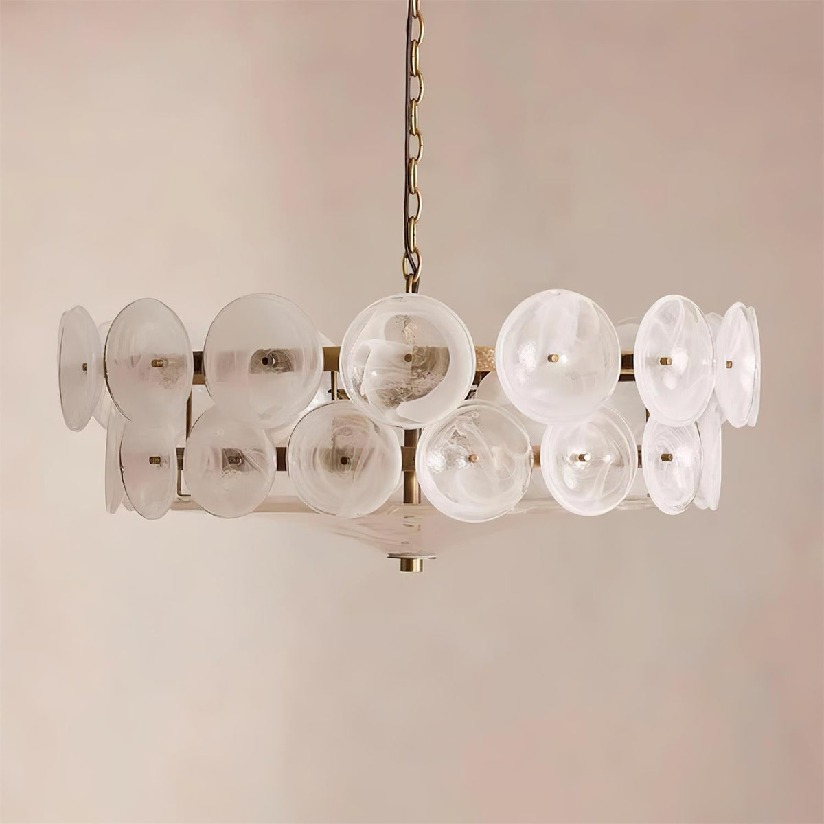 Lustre à disques de verre superposés avec hauteur réglable – Finition métallique chaleureuse pour salles à manger, salons et entrées