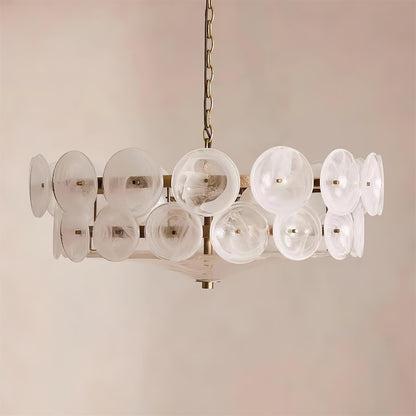 Lustre à disques de verre superposés avec hauteur réglable – Finition métallique chaleureuse pour salles à manger, salons et entrées
