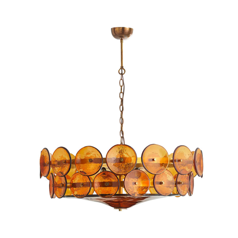 Tiered Glass Disc Pendant Light for Dining Room – Amber Circular Shade Ceiling Fixture – Adjustable Hanging Lamp for Kitchen Island Living R