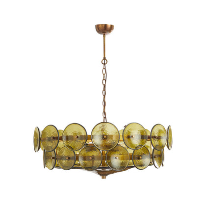 Tiered Glass Disc Pendant Light for Dining Room – Amber Circular Shade Ceiling Fixture – Adjustable Hanging Lamp for Kitchen Island Living R