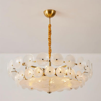 Lustre à disques de verre superposés avec hauteur réglable – Finition métallique chaleureuse pour salles à manger, salons et entrées