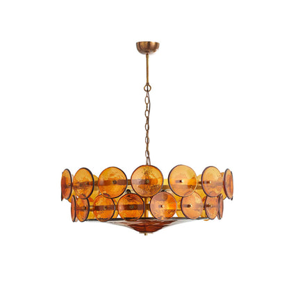 Tiered Glass Disc Pendant Light for Dining Room – Amber Circular Shade Ceiling Fixture – Adjustable Hanging Lamp for Kitchen Island Living R