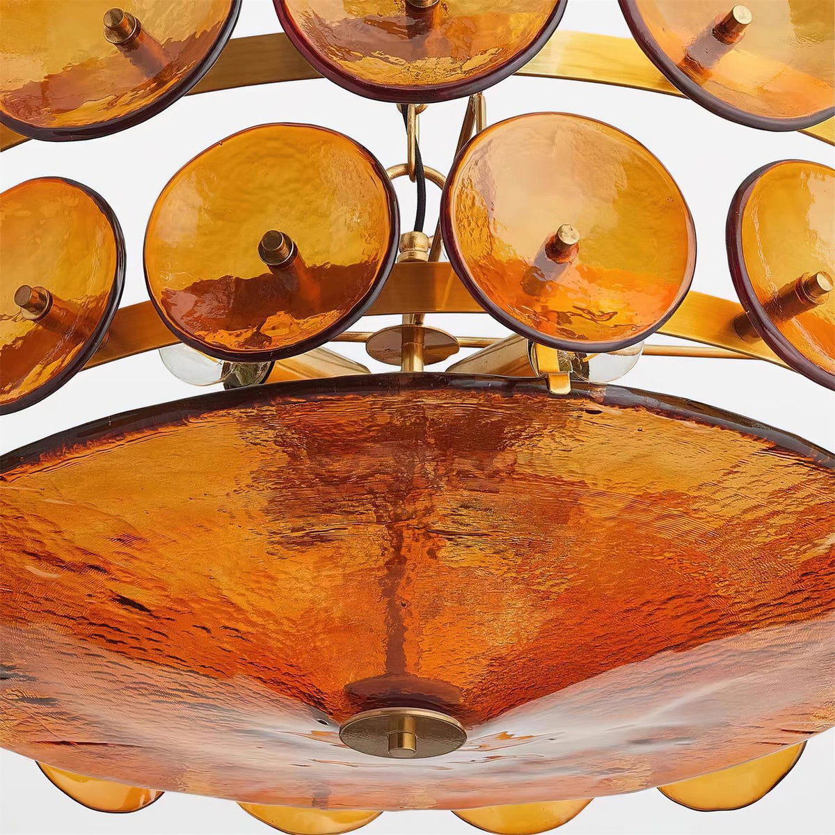 Lustre à disques de verre superposés avec hauteur réglable – Finition métallique chaleureuse pour salles à manger, salons et entrées