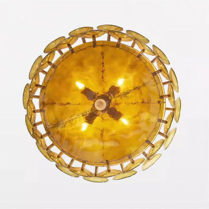 Lustre à disques de verre superposés avec hauteur réglable – Finition métallique chaleureuse pour salles à manger, salons et entrées