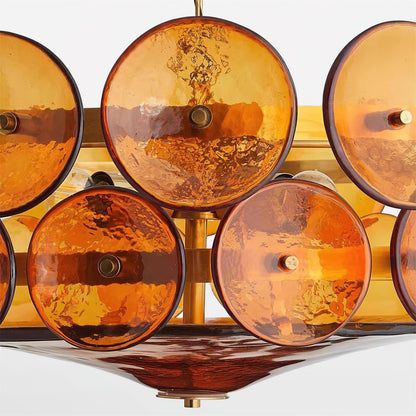 Lustre à disques de verre superposés avec hauteur réglable – Finition métallique chaleureuse pour salles à manger, salons et entrées