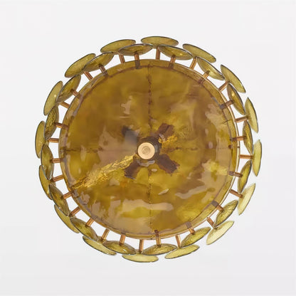 Lustre à disques de verre superposés avec hauteur réglable – Finition métallique chaleureuse pour salles à manger, salons et entrées