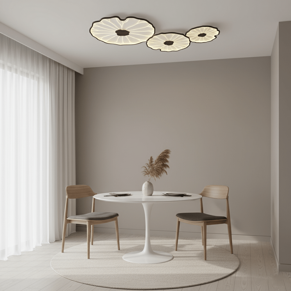 Wood-Look LED Ceiling Light Flush Mount with Botanical Curved Edge Design for Bedroom Living Room Kitchen