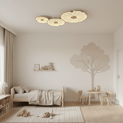 Sculptural Leaf Flush Mount Light with Integrated LED 53 in Acrylic Wood-Tone Ceiling Fixture for Living Room Bedroom Dining Room Modern Jap