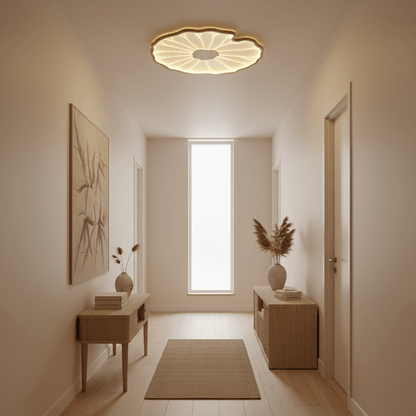 Wood-Look LED Ceiling Light Flush Mount with Botanical Curved Edge Design for Bedroom Living Room Kitchen