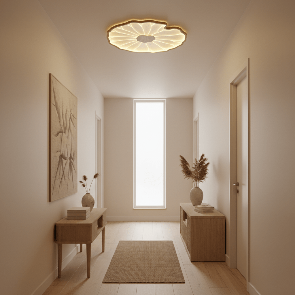 Sculptural Leaf Flush Mount Light with Integrated LED 53 in Acrylic Wood-Tone Ceiling Fixture for Living Room Bedroom Dining Room Modern Jap