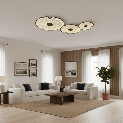 Sculptural Leaf Flush Mount Light with Integrated LED 53 in Acrylic Wood-Tone Ceiling Fixture for Living Room Bedroom Dining Room Modern Jap