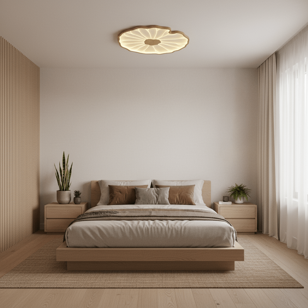 Sculptural Leaf Flush Mount Light with Integrated LED 53 in Acrylic Wood-Tone Ceiling Fixture for Living Room Bedroom Dining Room Modern Jap